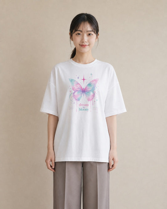 蝶夢花|水彩 半袖Tシャツ レディース(大きめプリント 20×25cm)