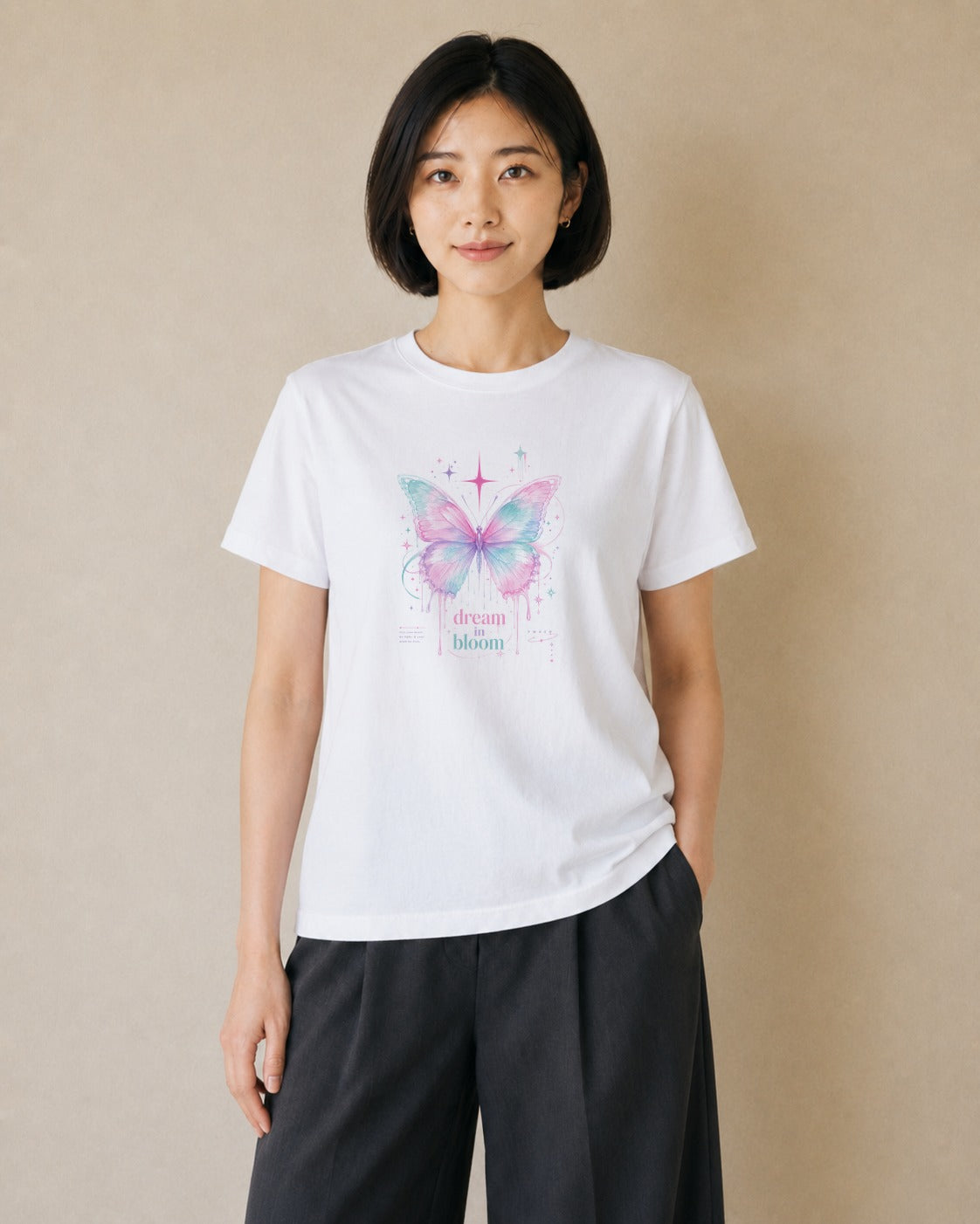蝶夢花|水彩 半袖Tシャツ レディース(スタンダードプリント 15×20cm)
