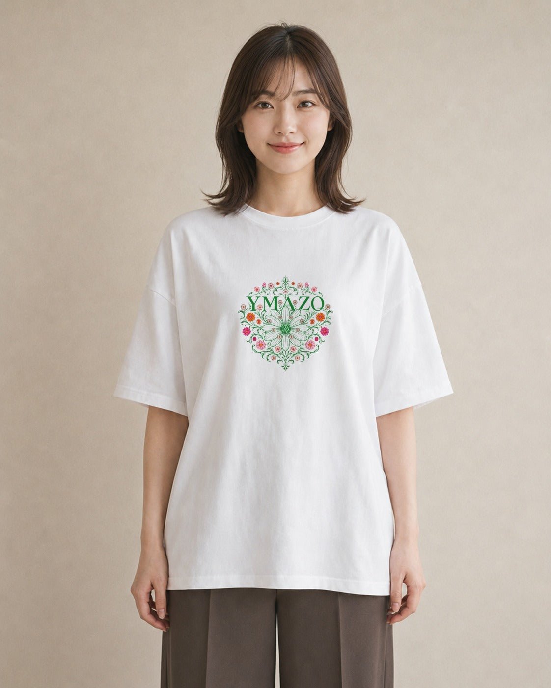 【受注生産】YMAZO Tシャツ レディース 半袖 オーバーサイズ 花柄 フローラル ボタニカル 花 ブーケ 白T 綿100% ホワイト M L ニュアンス 韓国っぽい フェミニン カジュアル デート 父の日 初夏|花便り(大きめプリント