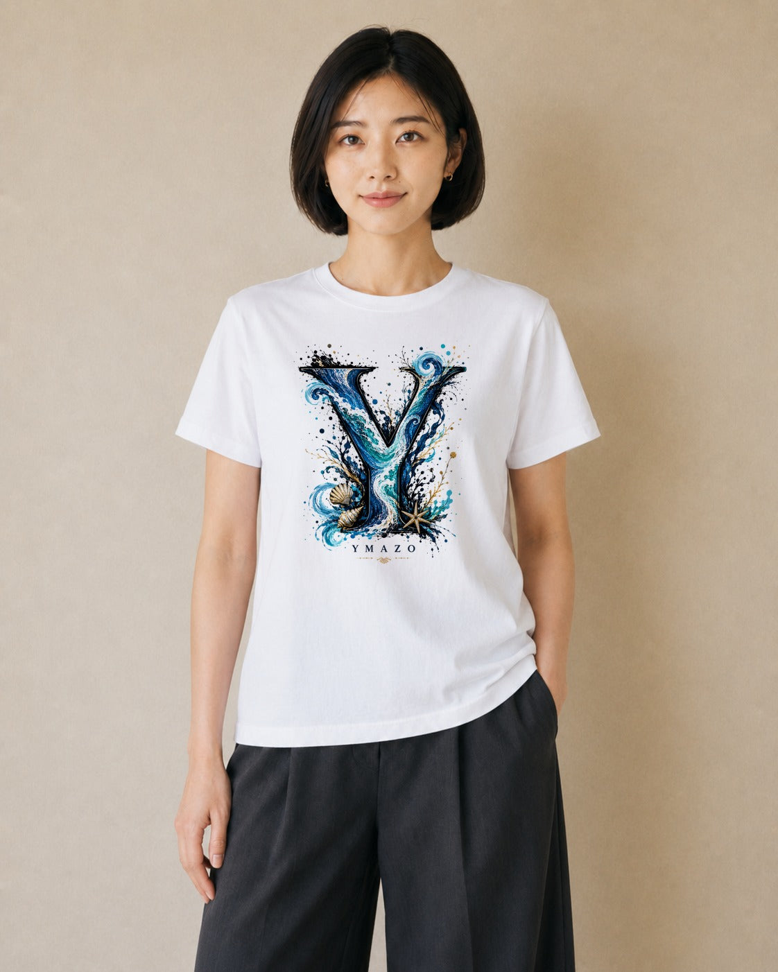 海のささやき|水彩 半袖Tシャツ レディース(大きめプリント 20×25cm)