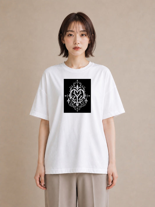 【受注生産】YMAZO Tシャツ レディース 半袖 ビッグT 花柄 フローラル ボタニカル 花 ブーケ 白T 綿100% ホワイト M L フェミニン ナチュラル ニュアンス 推し活 お出かけ 父の日 プレゼント ギ|Y字ロゴ(スタンダード