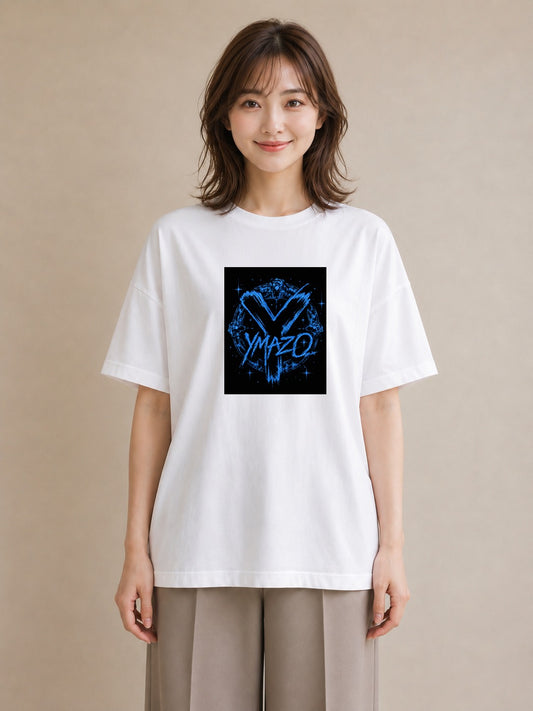 【受注生産】YMAZO Tシャツ レディース 半袖 ゆったり 花柄 フローラル ボタニカル 花 ブーケ 白T 綿100% ホワイト M L 水彩 フェミニン 韓国っぽい デイリー お出かけ 初夏 春夏 ギフト|イニシャルY(大きめプリント