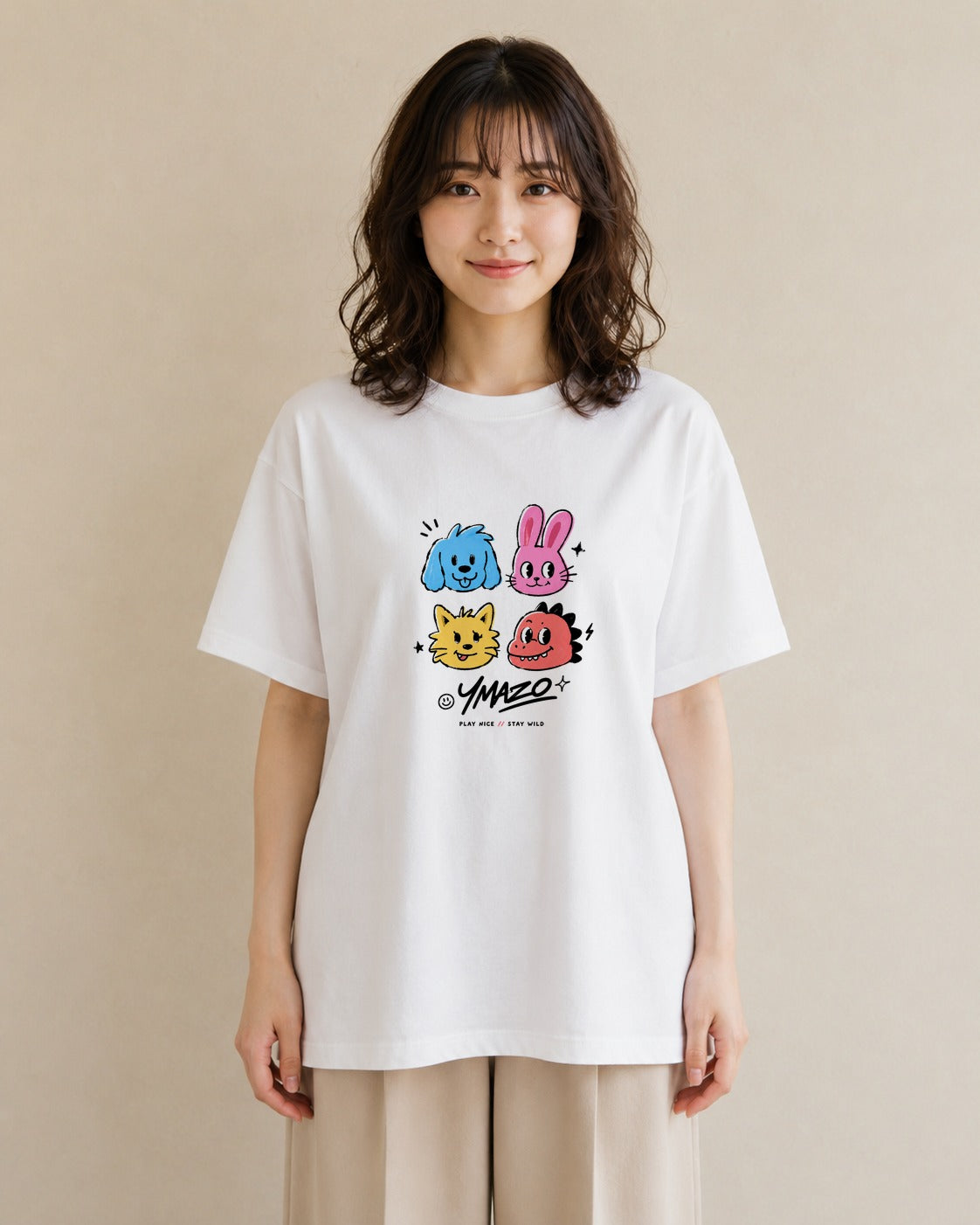 なかよし日和|水彩 半袖Tシャツ レディース(スタンダードプリント 15×20cm)
