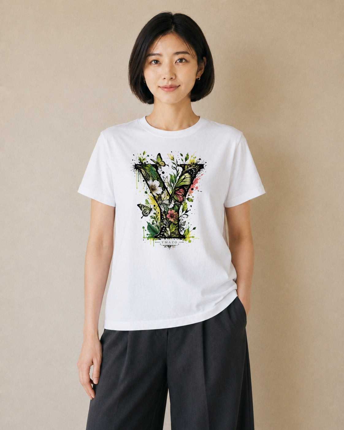 花の記す|水彩 半袖Tシャツ レディース(大きめプリント 20×25cm)
