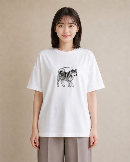 グラフィックTシャツ レディース 秋田犬 犬 いぬ イラスト モード 春コーデ 姉妹 白T YMAZO