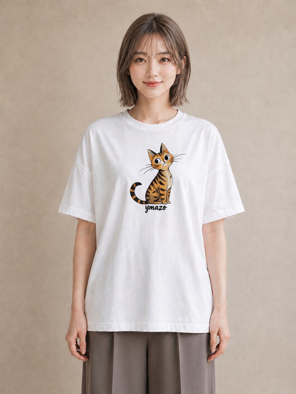 Tシャツ レディース キジトラ 猫 ねこ イラスト モード ビーチ デイリーウェア 白T YMAZO