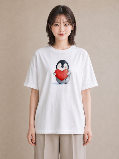 半袖Tシャツ レディース コウテイペンギン 動物 アニマル イラスト ニュアンス ギフト 母の日 白T YMAZO