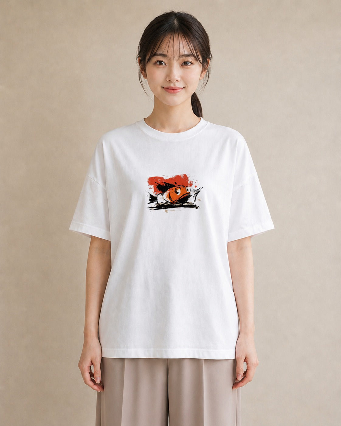プリントTシャツ レディース 金魚 ペット 動物 イラスト きれいめ 帰省 ラフ 白T YMAZO