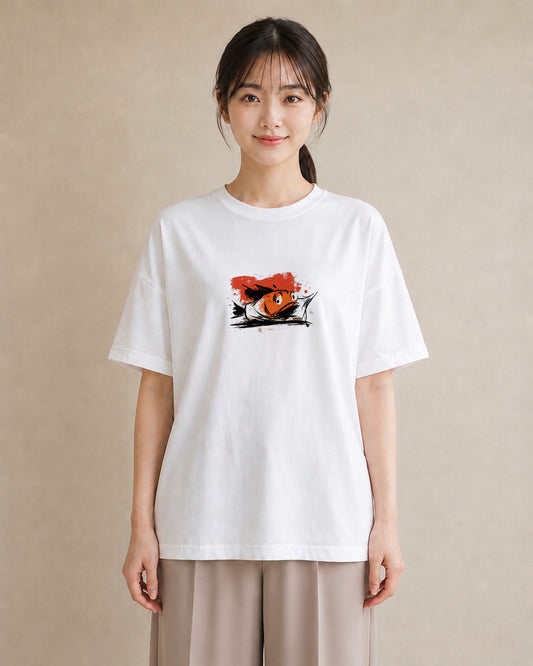 プリントTシャツ レディース 金魚 ペット 動物 イラスト きれいめ 帰省 ラフ 白T YMAZO