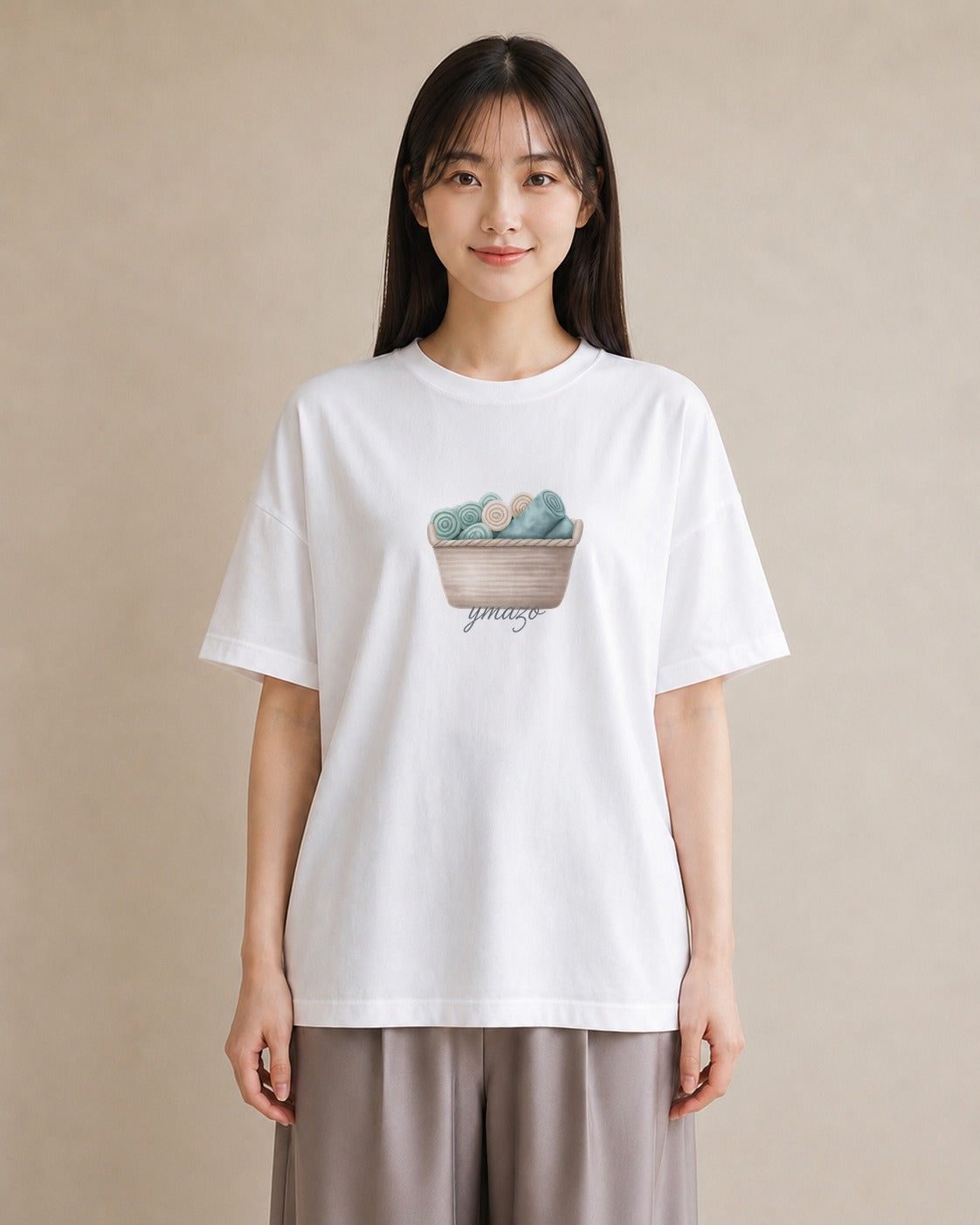 Tシャツ レディース 自転車のかご 自転車 花かご ナチュラル アンティーク イラスト 個性的 週末コーデ 敬老の日 白T YMAZO