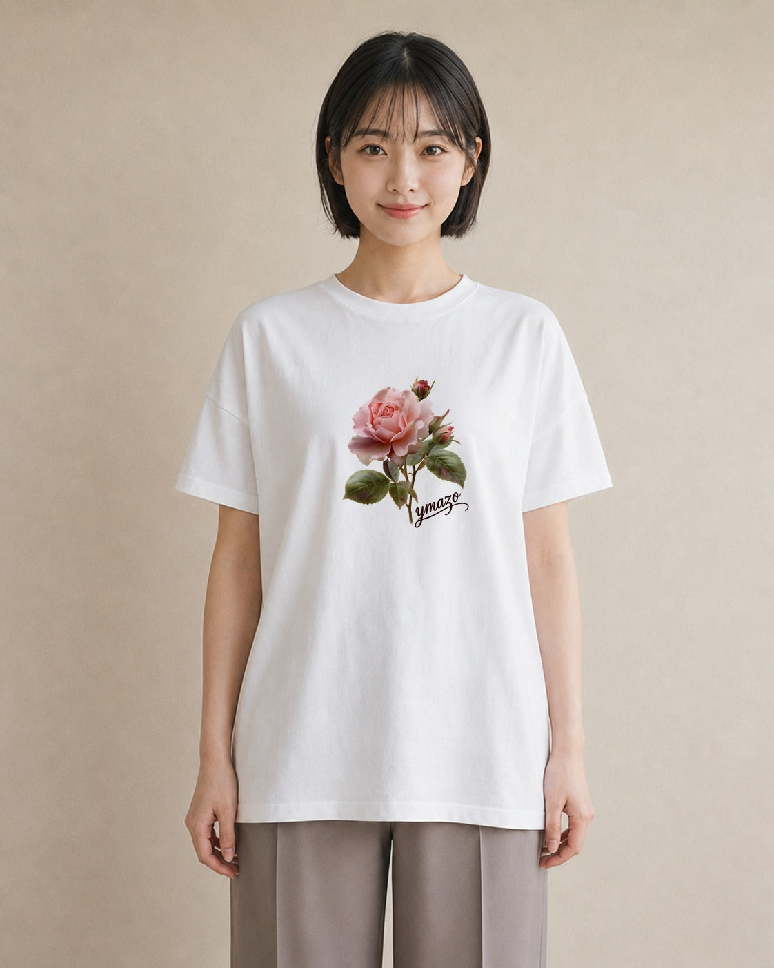 プリントTシャツ レディース バラ 薔薇 ローズ 花 花柄 イラスト ミニマル 旅行用 海 白T