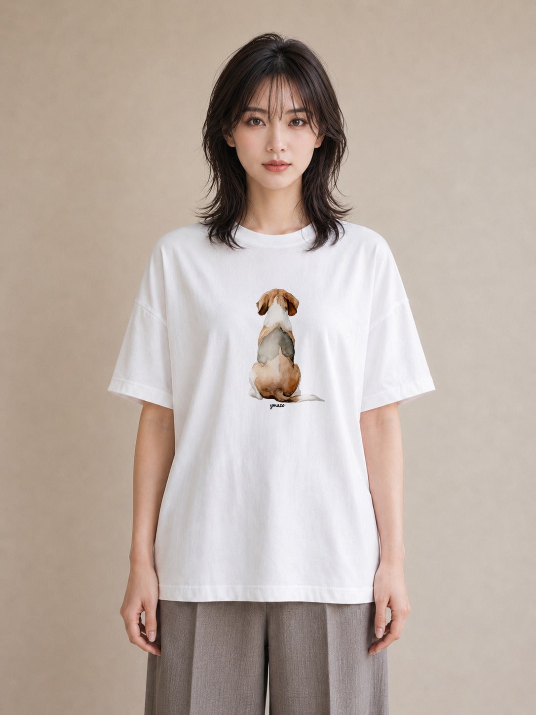Tシャツ レディース ビーグル 犬 いぬ イラスト きれいめカジュアル ミセス 春コーデ 白T YMAZO