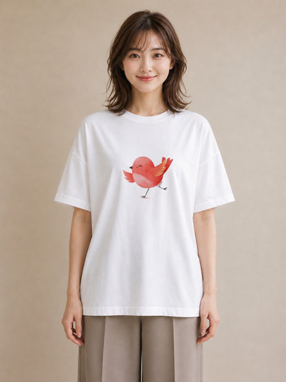 プリントTシャツ レディース 桜文鳥 ペット 動物 イラスト 手描き風 買い物 夏コーデ 白T YMAZO