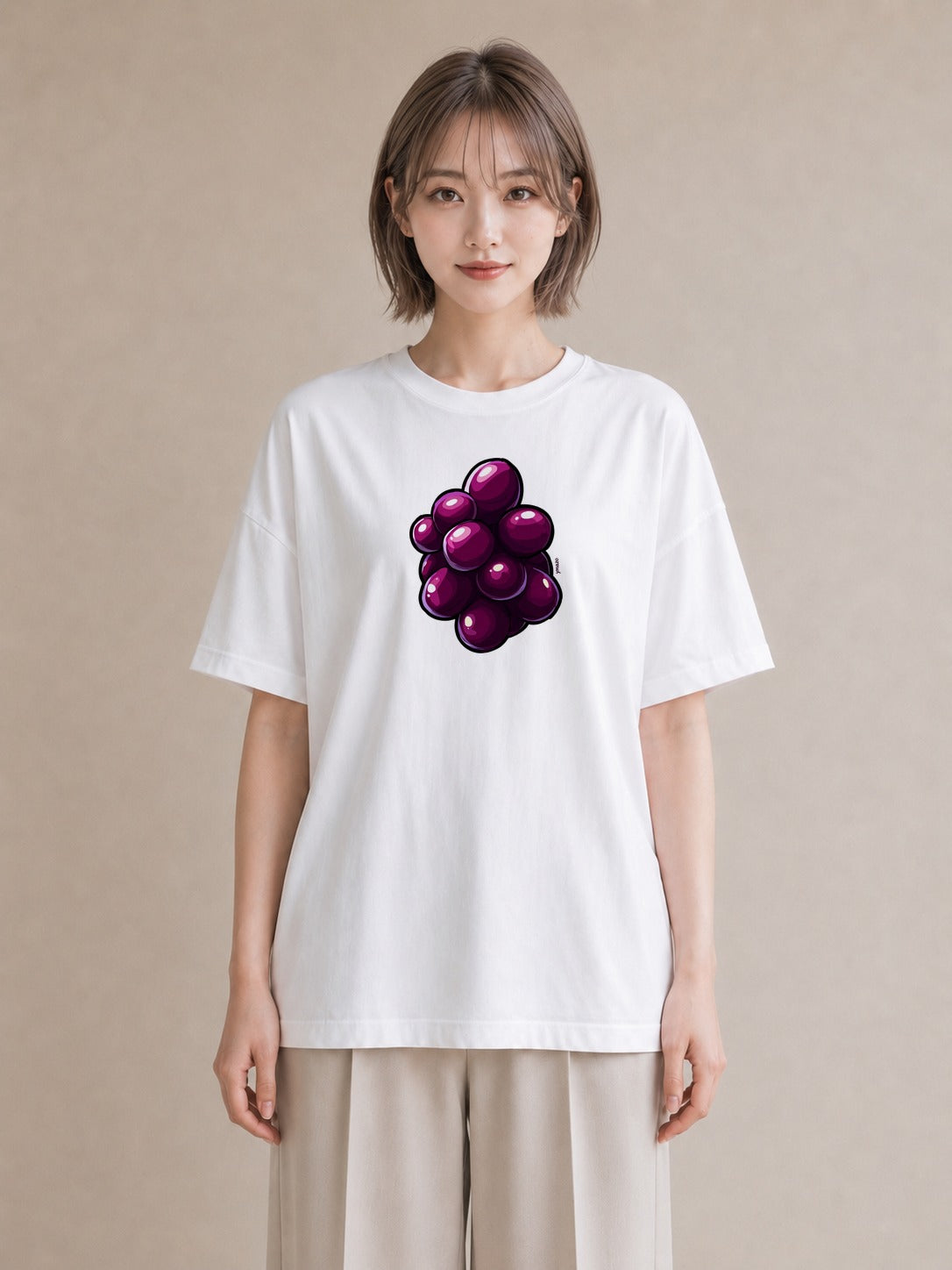 グラフィックTシャツ レディース ぶどう 葡萄 食べ物 フード イラスト 水彩風 友達ギフト 部屋着 白T YMAZO