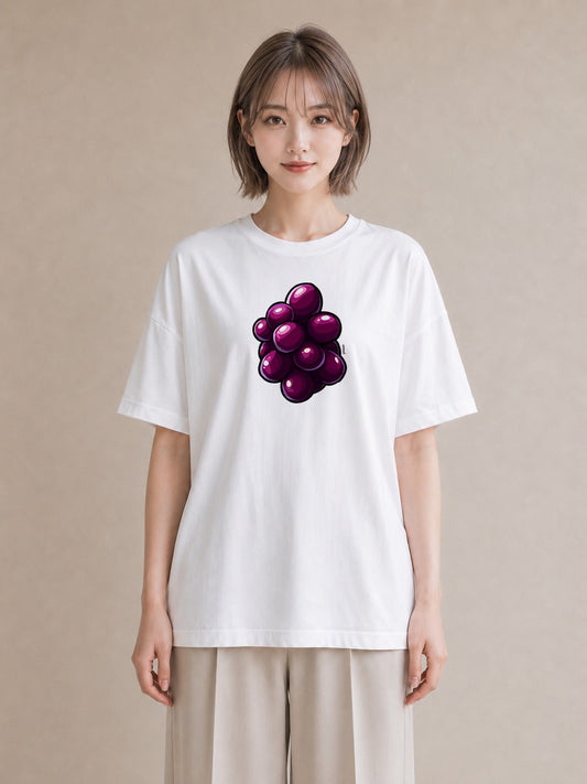 グラフィックTシャツ レディース ぶどう 葡萄 食べ物 フード イラスト 水彩風 友達ギフト 部屋着 白T YMAZO