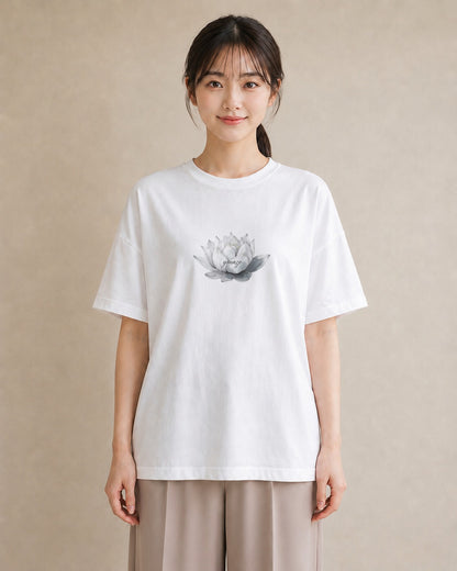 半袖Tシャツ レディース 蓮 花 花柄 イラスト おしゃれギフト 社会人 白T