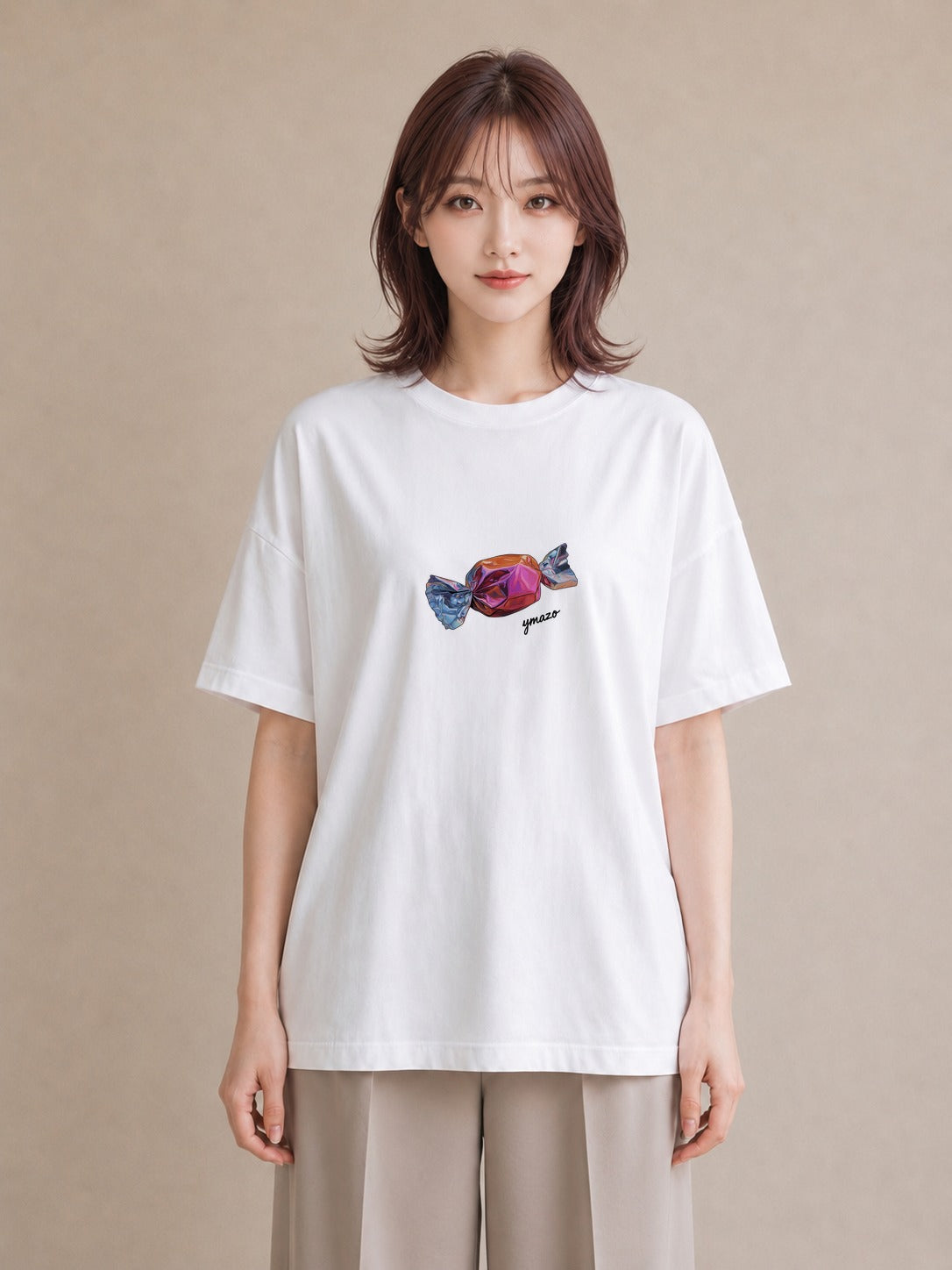 デザインTシャツ レディース キャンディ 食べ物 フード イラスト 韓国風 カフェ巡り 女子会 白T YMAZO