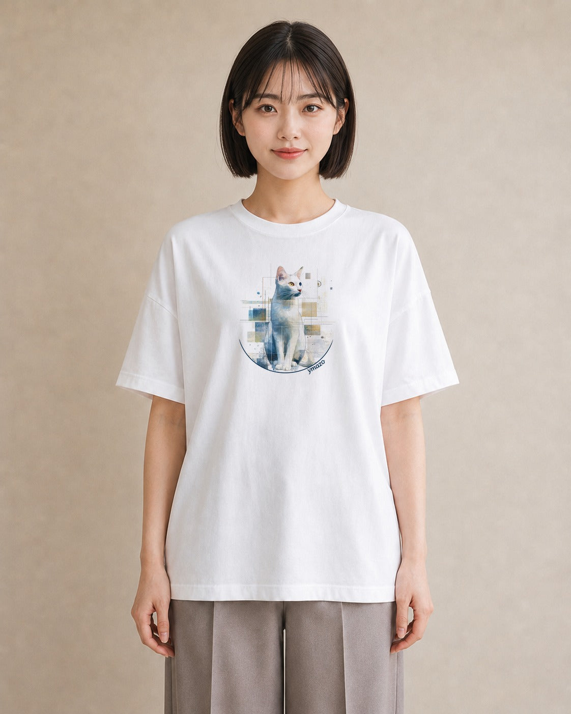 半袖Tシャツ レディース スフィンクス 猫 ねこ イラスト ヴィンテージ風 秋コーデ おしゃれギフト 白T YMAZO