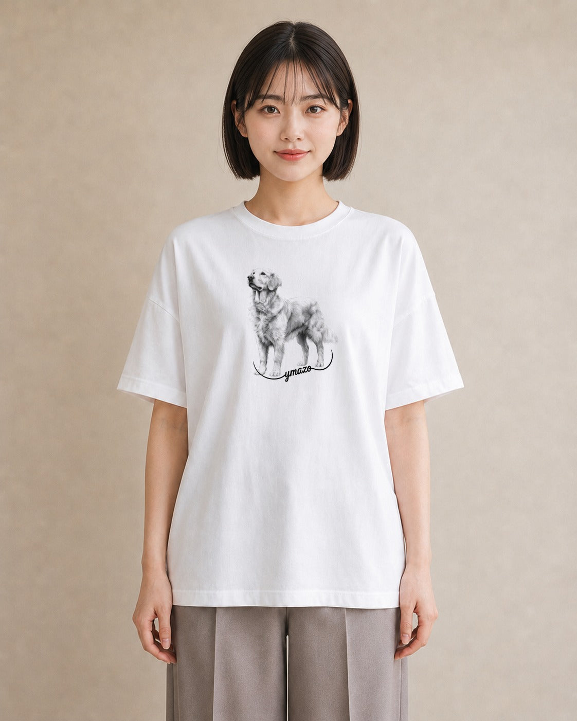 Tシャツ レディース ゴールデンレトリバー ゴールデン 犬 いぬ イラスト きれいめ 母の日 ビーチ 白T YMAZO