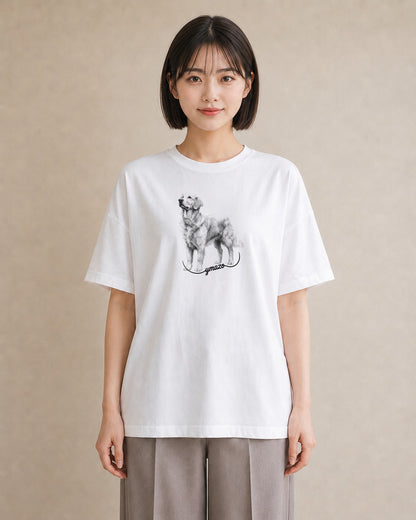 Tシャツ レディース ゴールデンレトリバー ゴールデン 犬 いぬ イラスト きれいめ 母の日 ビーチ 白T YMAZO