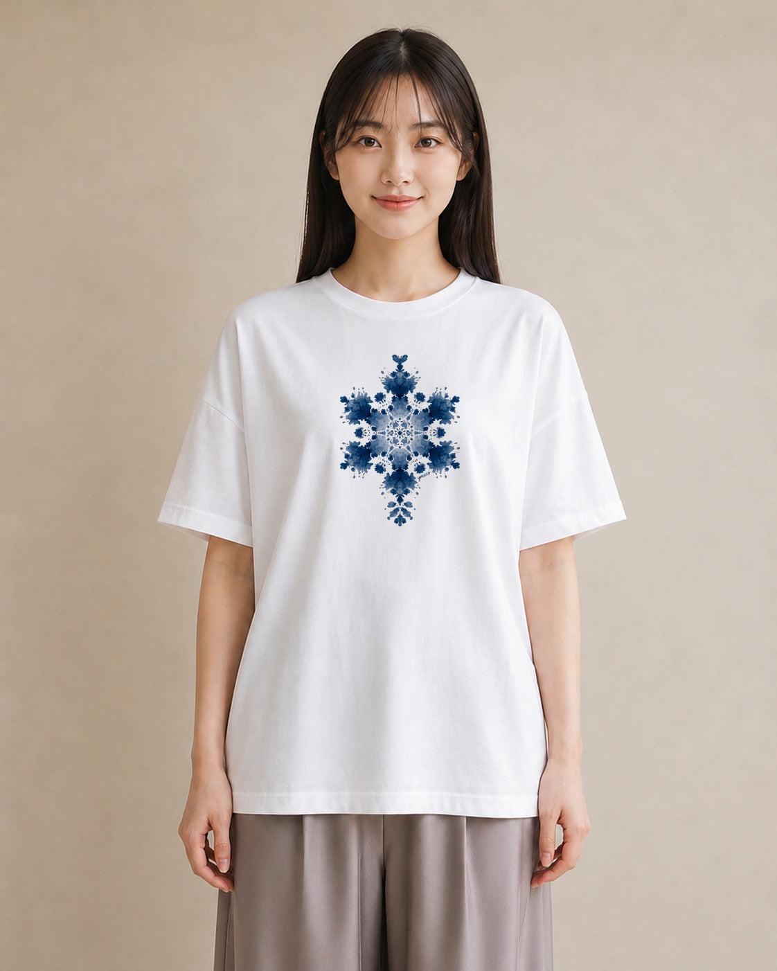 デザインTシャツ レディース 雪の結晶 星空 宇宙 イラスト フェミニン 通勤 在宅 白T YMAZO