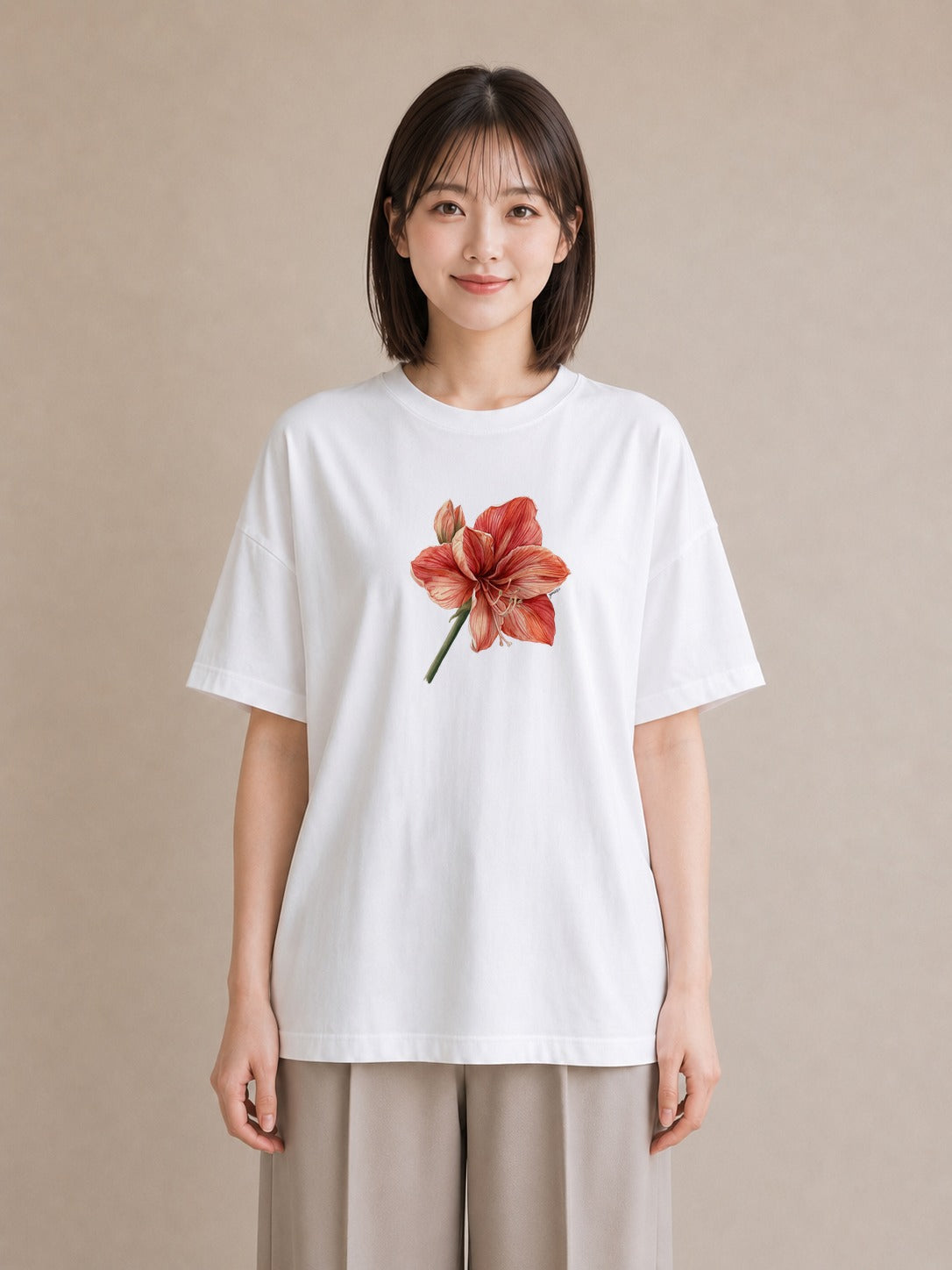 グラフィックTシャツ レディース ゆり 百合 花 花柄 イラスト きれいめカジュアル ビーチ デイリーウェア 白T