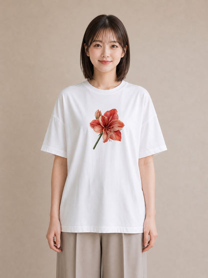 グラフィックTシャツ レディース ゆり 百合 花 花柄 イラスト きれいめカジュアル ビーチ デイリーウェア 白T