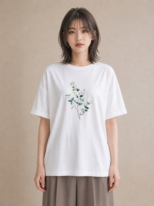 Tシャツ レディース 新緑 植物 ボタニカル イラスト ゆるコーデ カフェ巡り 女子会 白T YMAZO