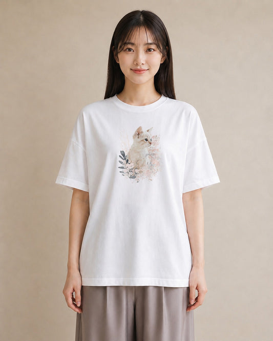 グラフィックTシャツ レディース 子猫 猫 ねこ イラスト レトロ 綿100 デート 白T YMAZO
