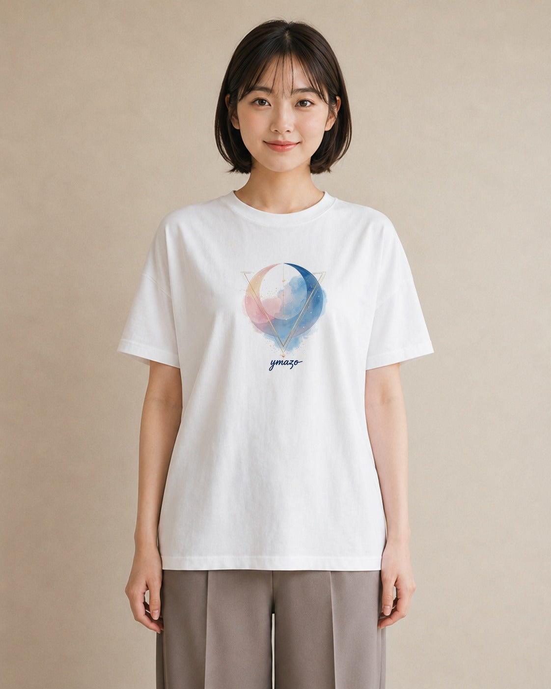 プリントTシャツ レディース 山羊座 星空 宇宙 イラスト 抜け感 ママ カフェ服 白T YMAZO