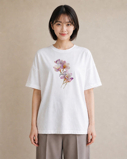 プリントTシャツ レディース チューリップ 花 花柄 イラスト きれいめカジュアル カジュアルコーデ 買い物 白T