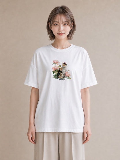 グラフィックTシャツ レディース おすわり猫 猫 ねこ イラスト 可愛い 週末コーデ 敬老の日 白T YMAZO