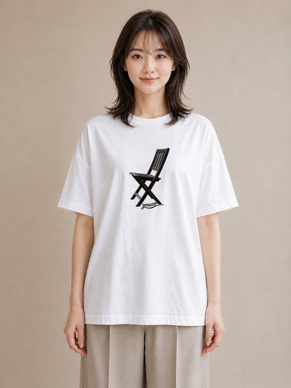 プリントTシャツ レディース 窓辺の椅子 窓辺 椅子 ナチュラル アンティーク イラスト 韓国風 ペアコーデ 秋コーデ 白T YMAZO