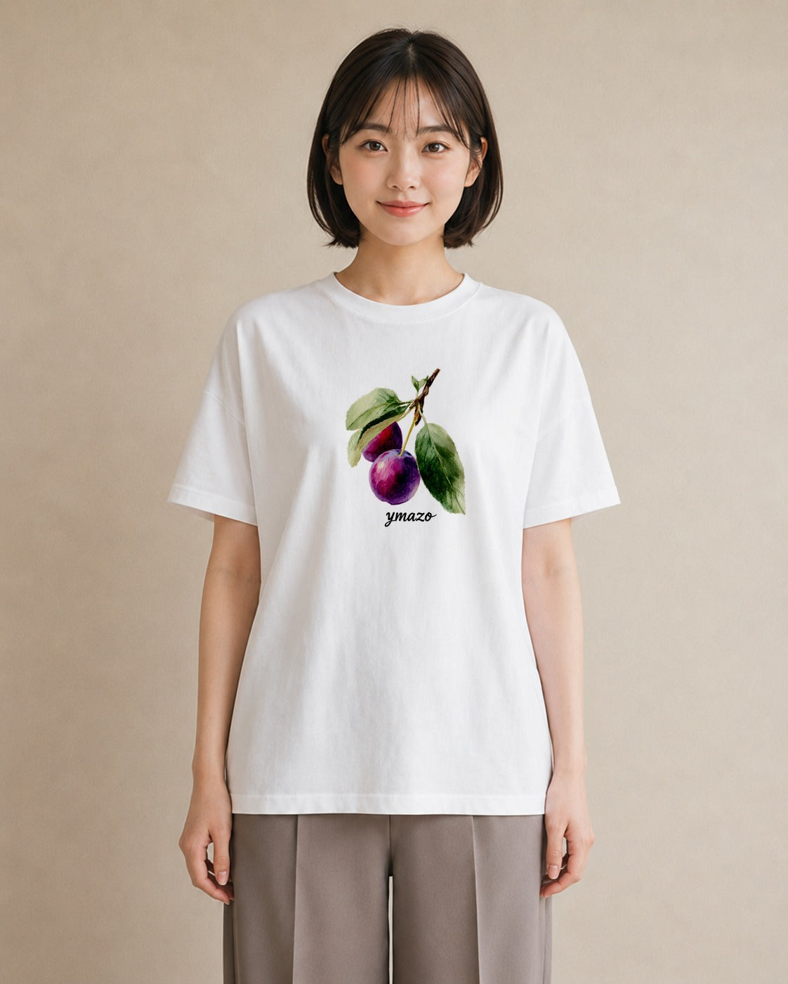 Tシャツ レディース 木の実 植物 ボタニカル イラスト シック 普段着 週末コーデ 白T YMAZO