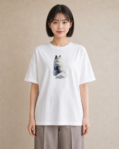 Tシャツ レディース メインクーン 猫 ねこ イラスト 線画 綿100 デート 白T YMAZO