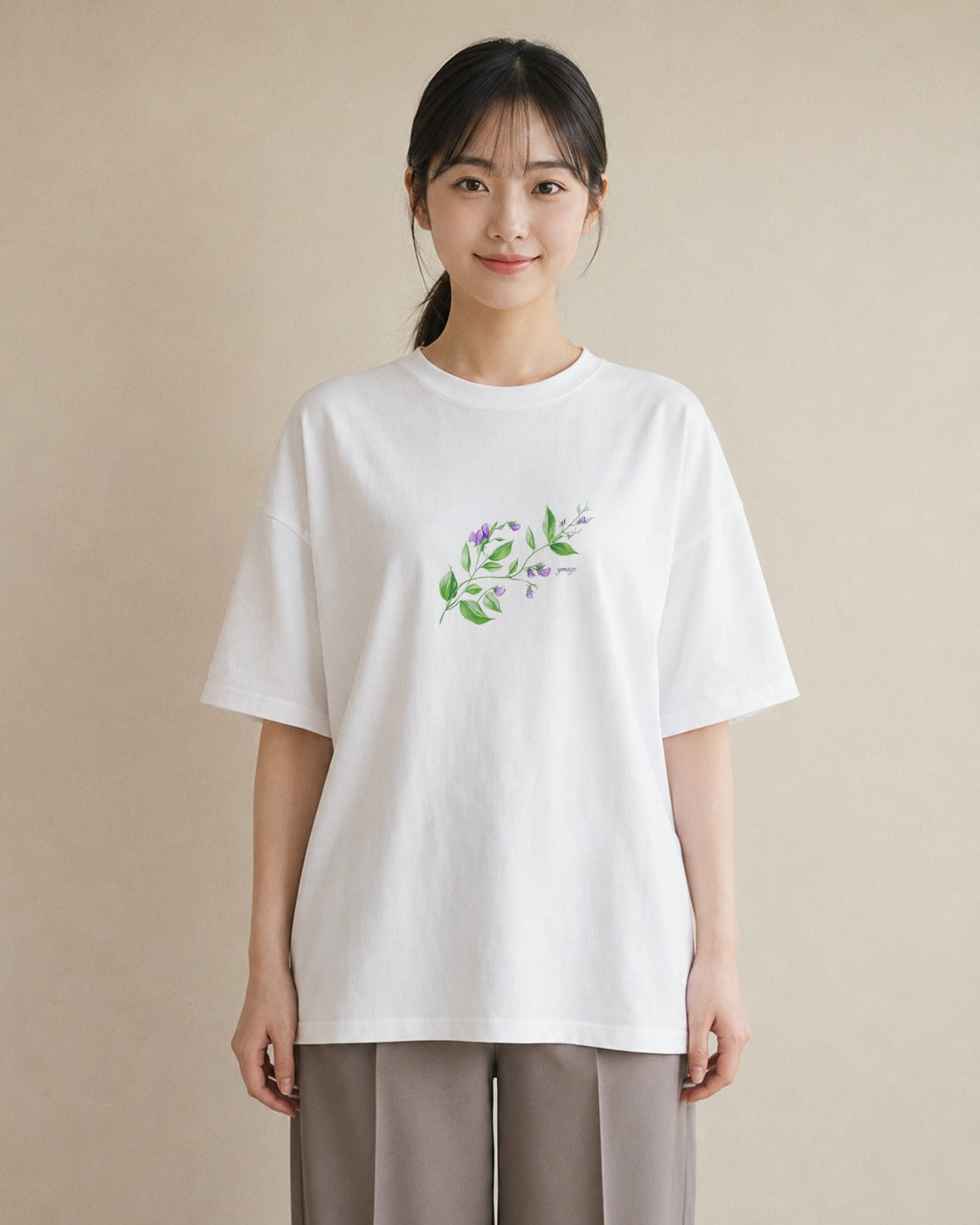 デザインTシャツ レディース ハーブ 植物 ボタニカル イラスト こなれ感 レイヤード 友達ギフト 白T YMAZO