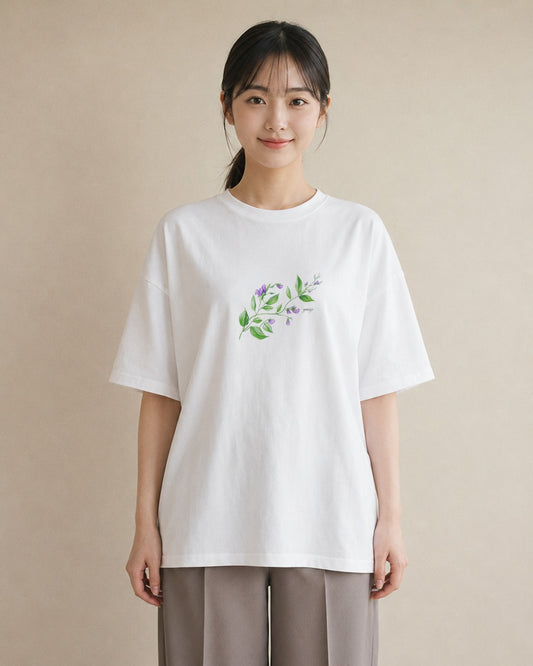 デザインTシャツ レディース ハーブ 植物 ボタニカル イラスト こなれ感 レイヤード 友達ギフト 白T YMAZO