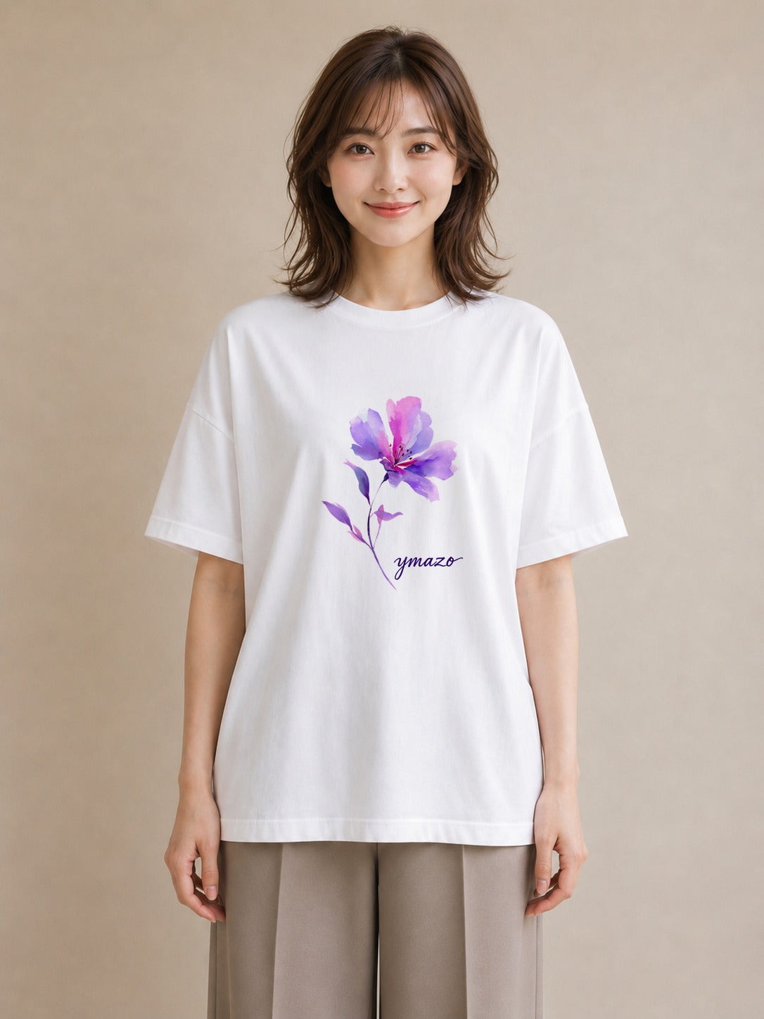 デザインTシャツ レディース パンジー 花 花柄 イラスト レトロ 通学 誕生日プレゼント 白T