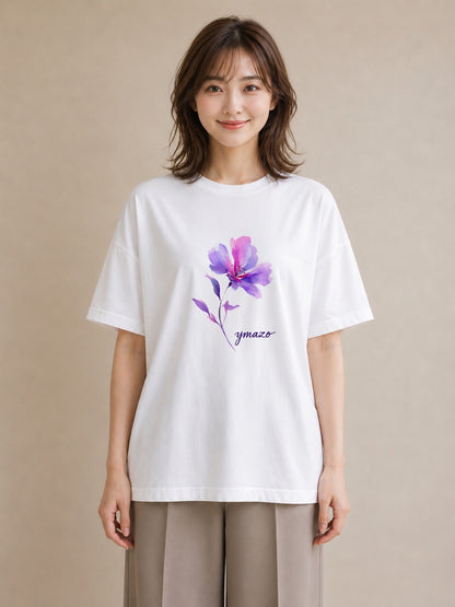 デザインTシャツ レディース パンジー 花 花柄 イラスト レトロ 通学 誕生日プレゼント 白T