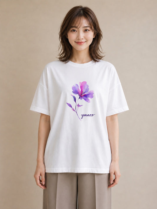 デザインTシャツ レディース パンジー 花 花柄 イラスト レトロ 通学 誕生日プレゼント 白T YMAZO