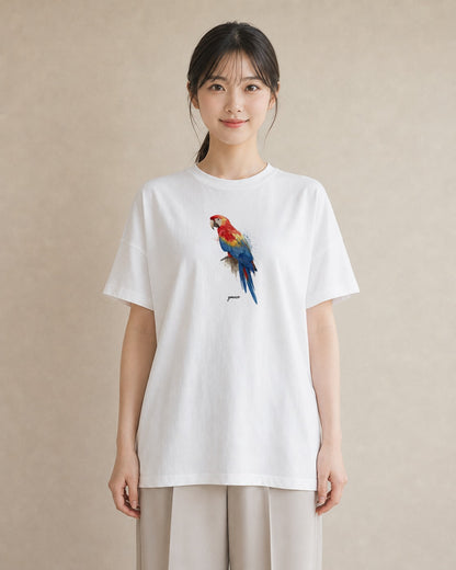 グラフィックTシャツ レディース コザクラインコ ペット 動物 イラスト ミニマル 帰省 ラフ 白T YMAZO