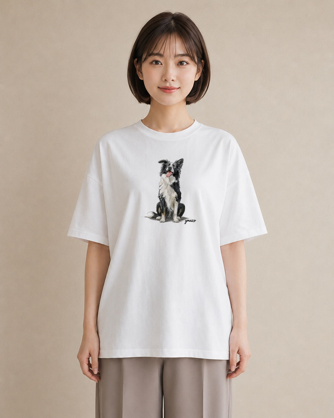 半袖Tシャツ レディース ミックス犬 犬 いぬ イラスト ナチュラル 海 カフェ巡り 白T YMAZO