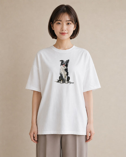 半袖Tシャツ レディース ミックス犬 犬 いぬ イラスト ナチュラル 海 カフェ巡り 白T YMAZO