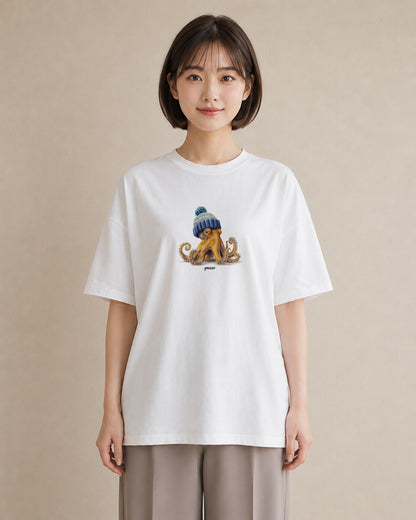 プリントTシャツ レディース イカ 海の生き物 海 イラスト ラフ 女子会 お揃い 白T YMAZO