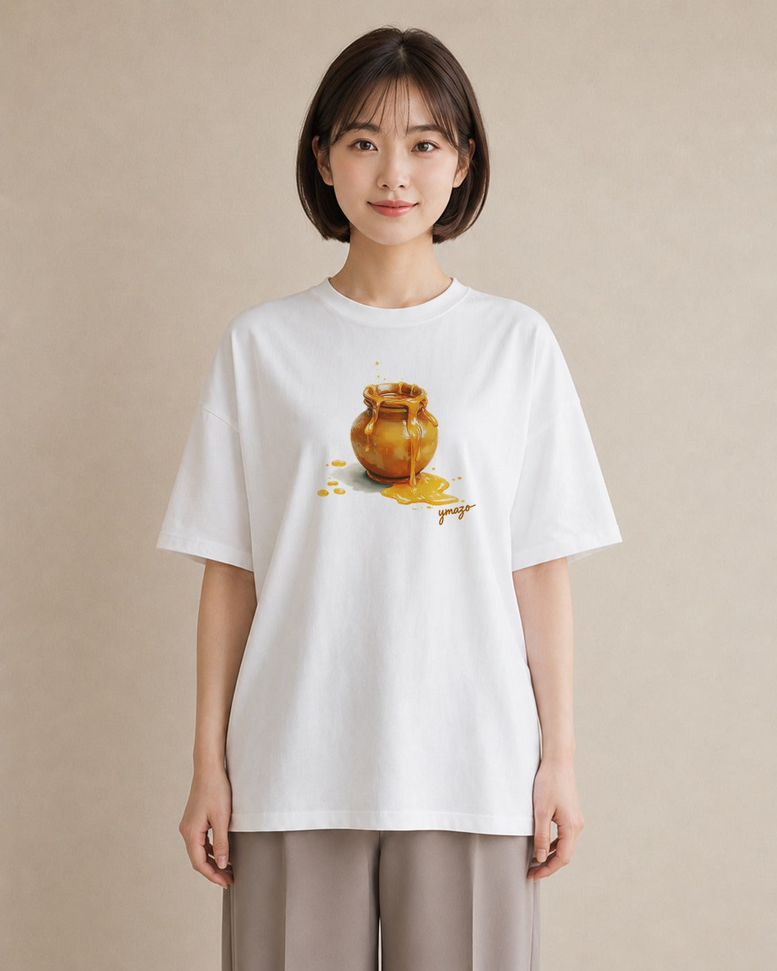 半袖Tシャツ レディース ハニー 食べ物 フード イラスト シック ビーチ デイリーウェア 白T YMAZO