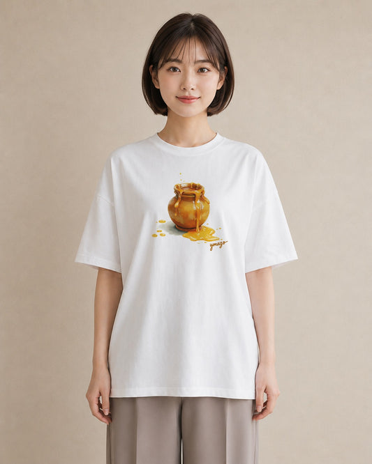 半袖Tシャツ レディース ハニー 食べ物 フード イラスト シック ビーチ デイリーウェア 白T YMAZO
