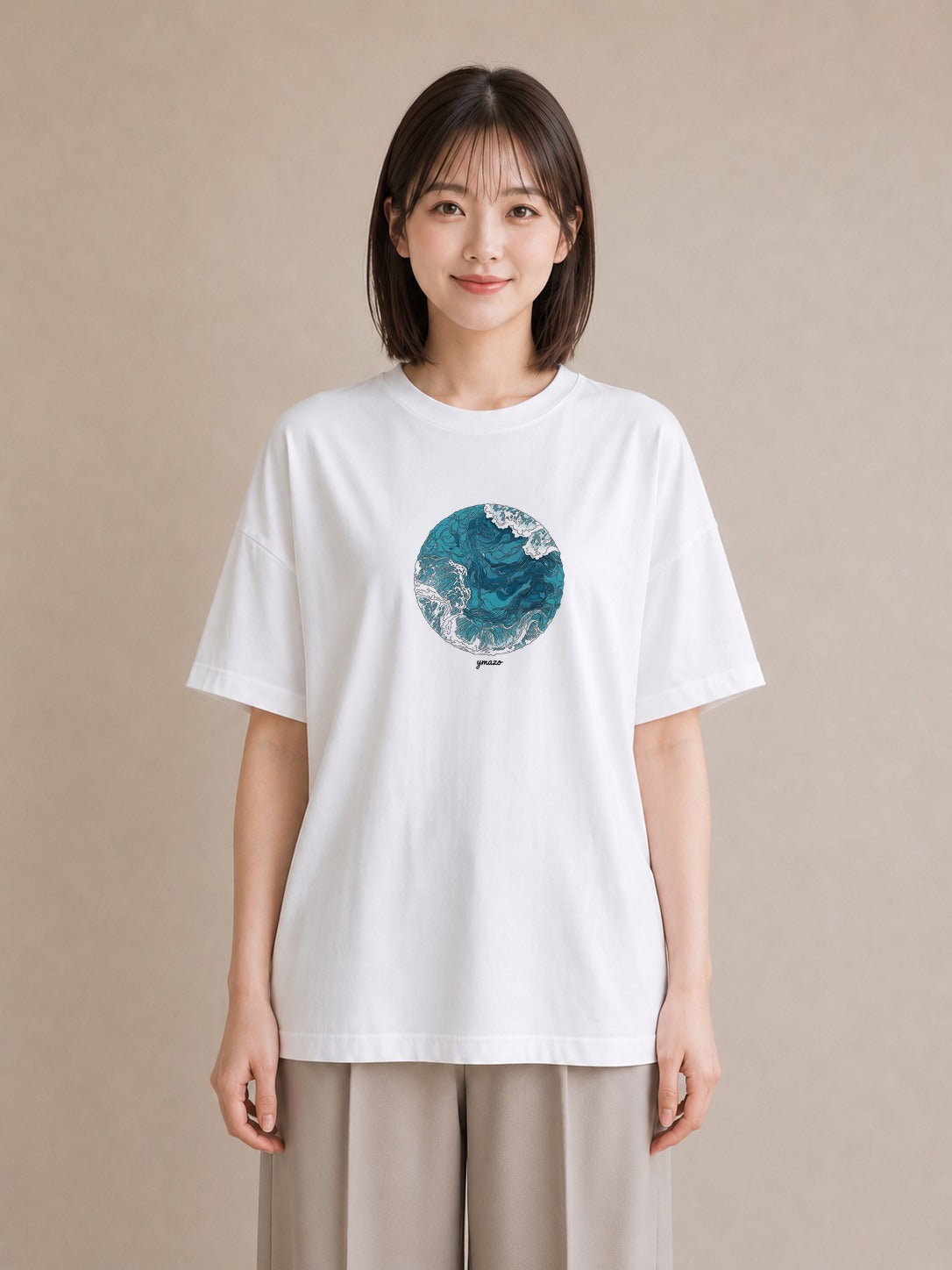 デザインTシャツ レディース 波 星空 宇宙 イラスト きれいめカジュアル 女性 旅行用 白T YMAZO
