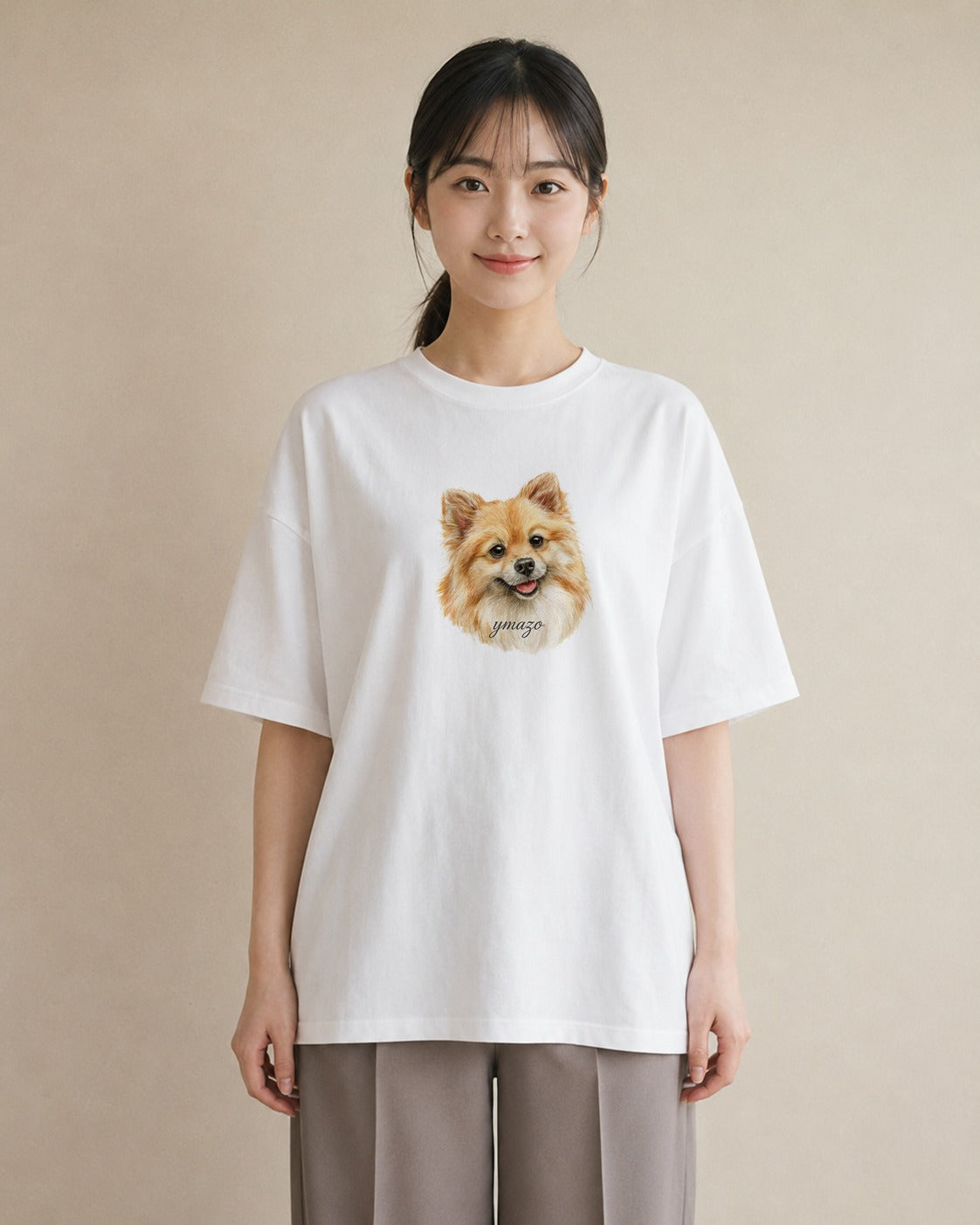 デザインTシャツ レディース ポメラニアン ポメ 犬 いぬ イラスト 春服 ミセス 白T YMAZO