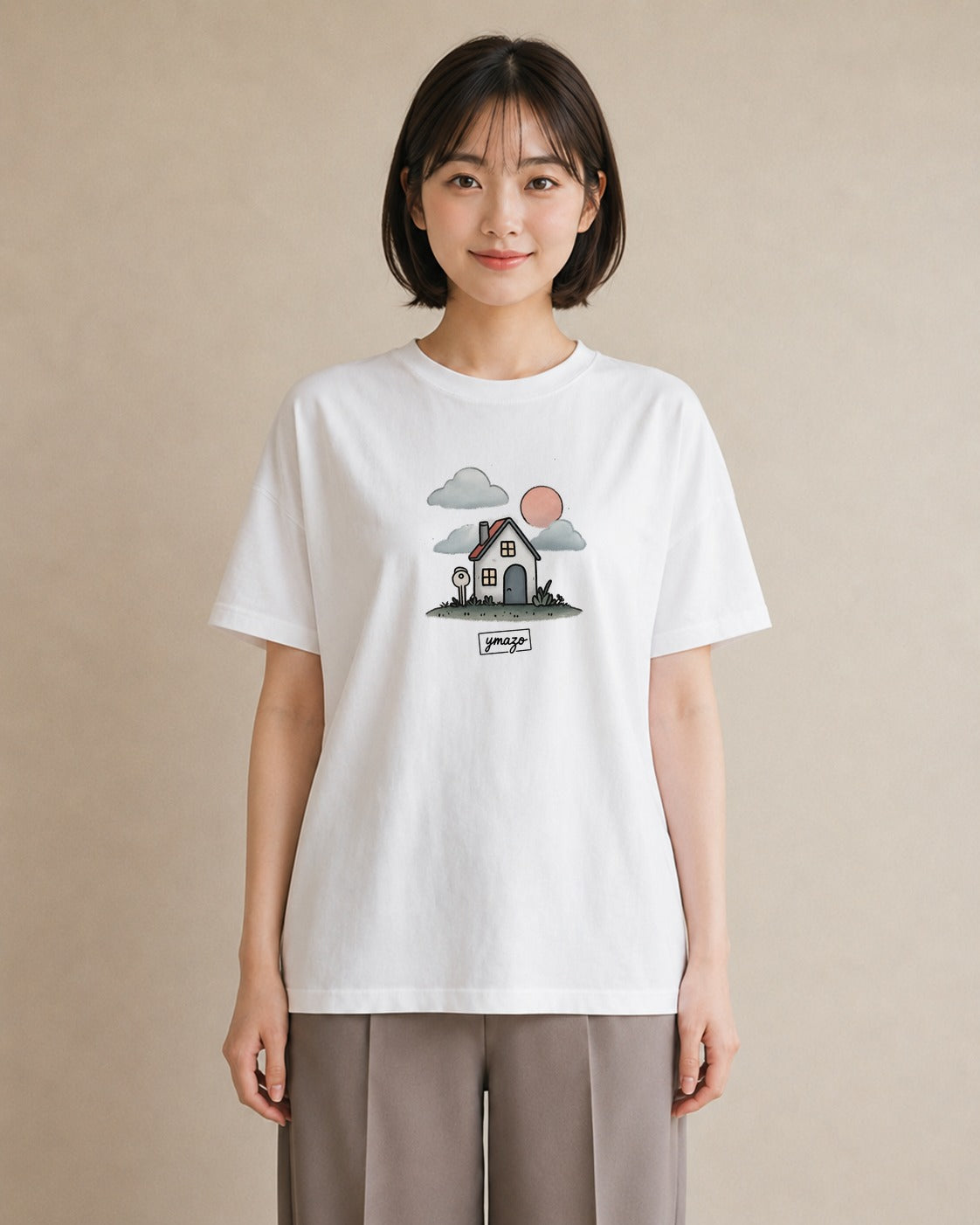 Tシャツ レディース 灯りの家 小屋 夜 ナチュラル アンティーク イラスト モード 部屋着 女性向けギフト 白T YMAZO