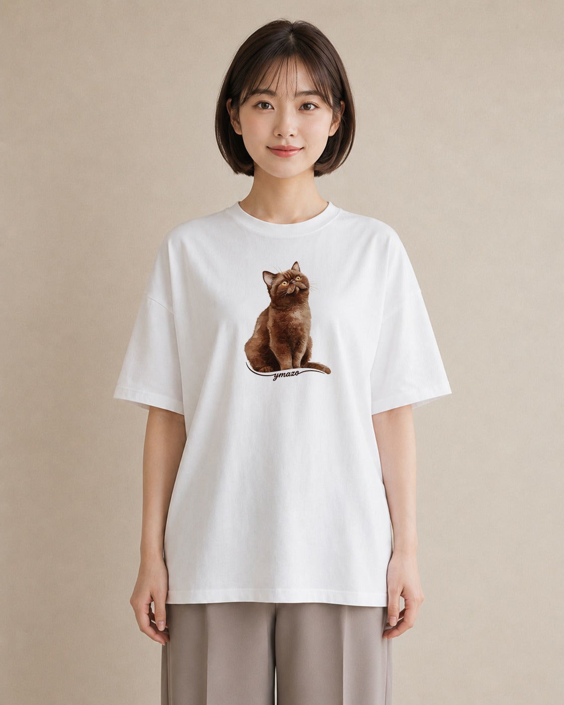 半袖Tシャツ レディース ロシアンブルー 猫 ねこ イラスト 線画 母娘コーデ 自分用 白T YMAZO